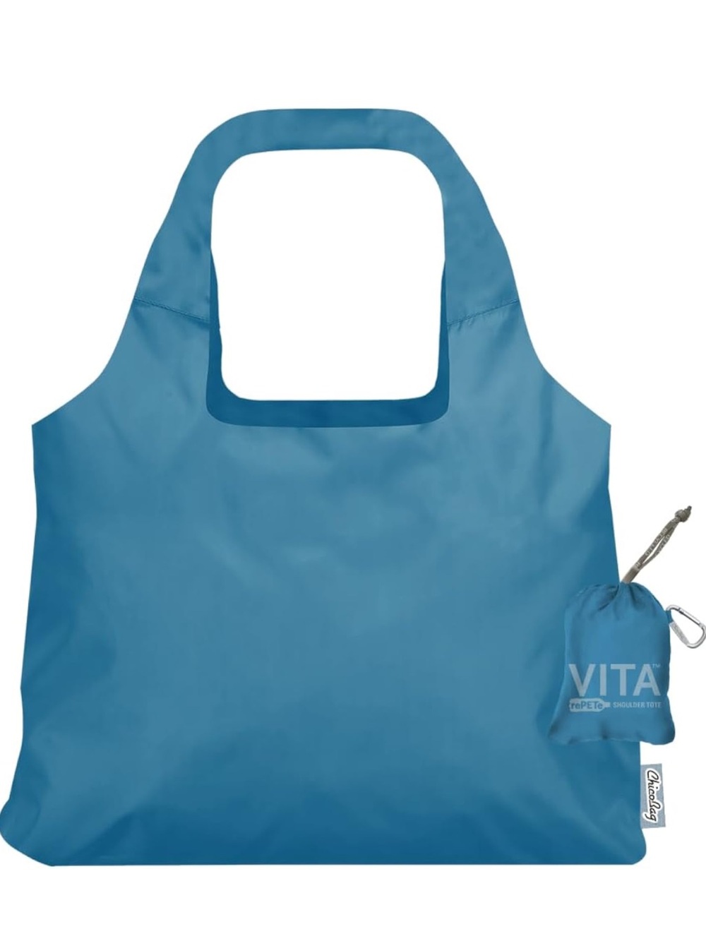 Blue Packable Shopping Tote with Clip Pouch